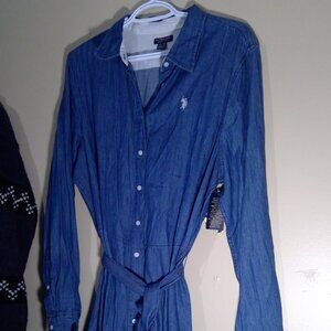 US POLO Denim XL dress with ties embroidery logo lightwash thin